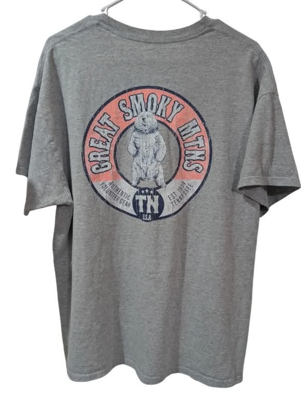 Gildan Grey Short Sleeve Tee with Pink & Navy Great Smoky Mtns Graphic